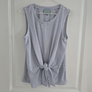 Skies Are Blue Striped Sleeveless Tank Top - Blue and White